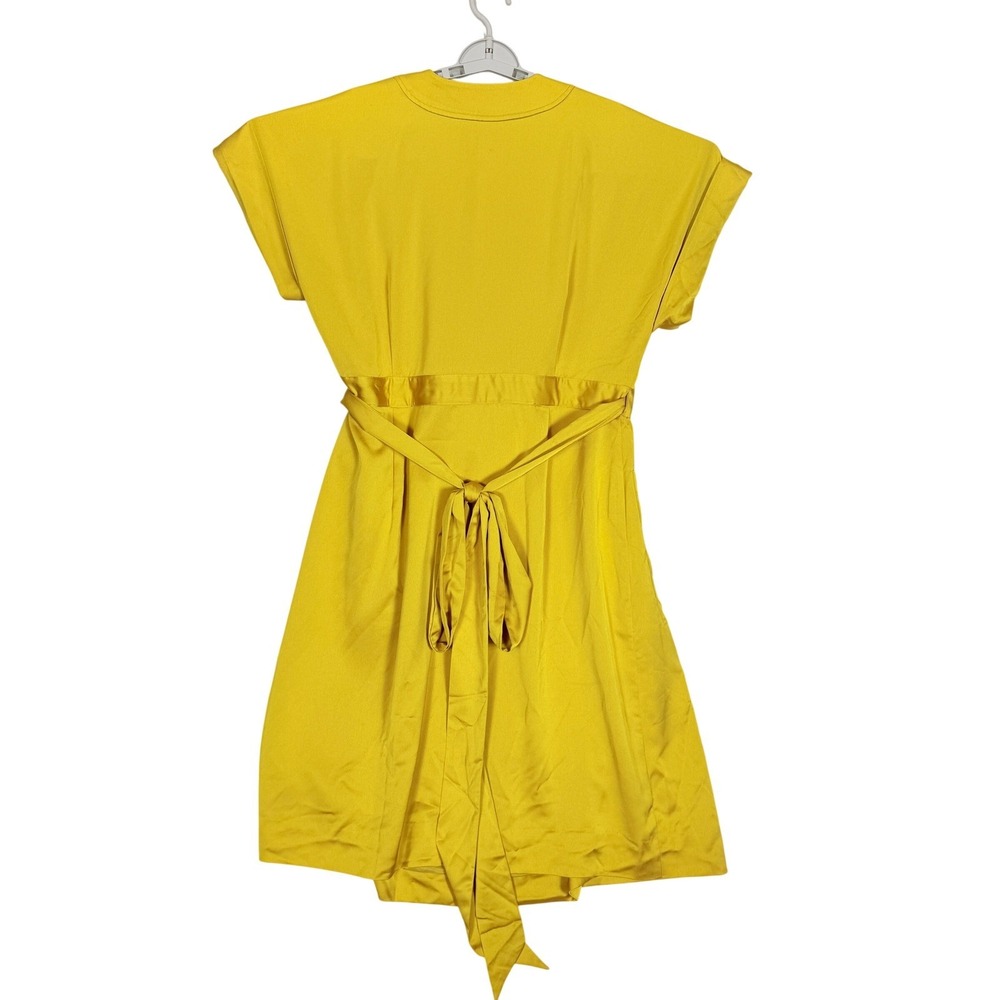 J.Crew Womens XXL Mustard Yellow Satin Wrap Dress Short Sleeve Pockets Lined - Picture 3 of 8